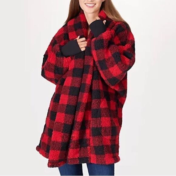 BumbleBella by Jill Martin Petite Sherpa Shawl Collar Button Lounger - Picture 1 of 5